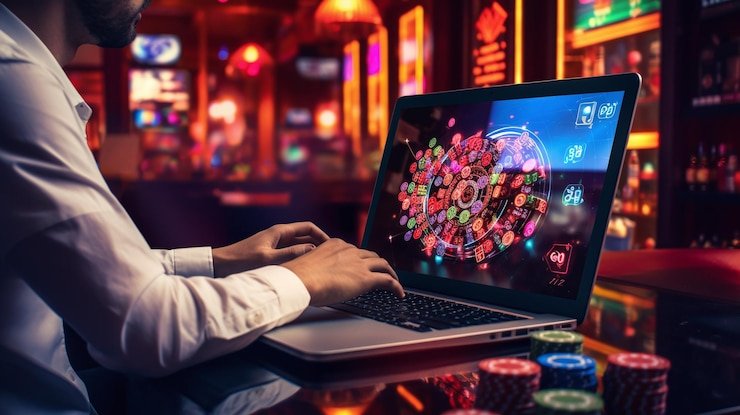 Antarmuka permainan Galactic Gems di rupiahslot88 dengan gulungan kosmik dan simbol bintang
